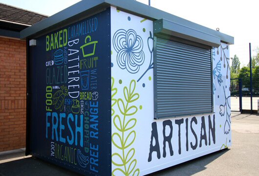 modular-building-vinyl-wrap Kitchen with vinyl wrap exterior
